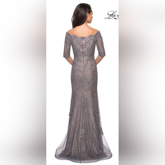 La Femme 24866 Off The Shoulder Embroidered Dress NWT size 12 Silver/Pink - Picture 2 of 6